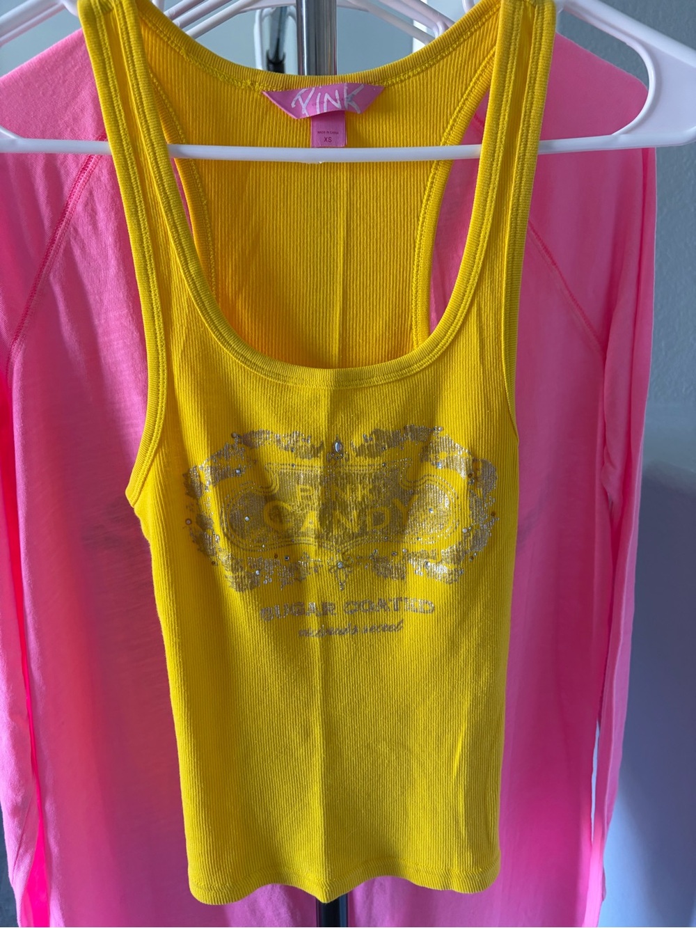PINK Victoria's Secret Yellow Ribbed Racerback Tank